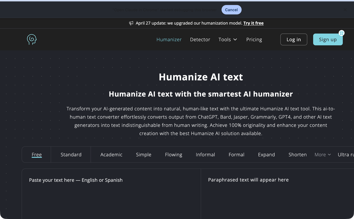 Humanize AI Pro free humanizer interface